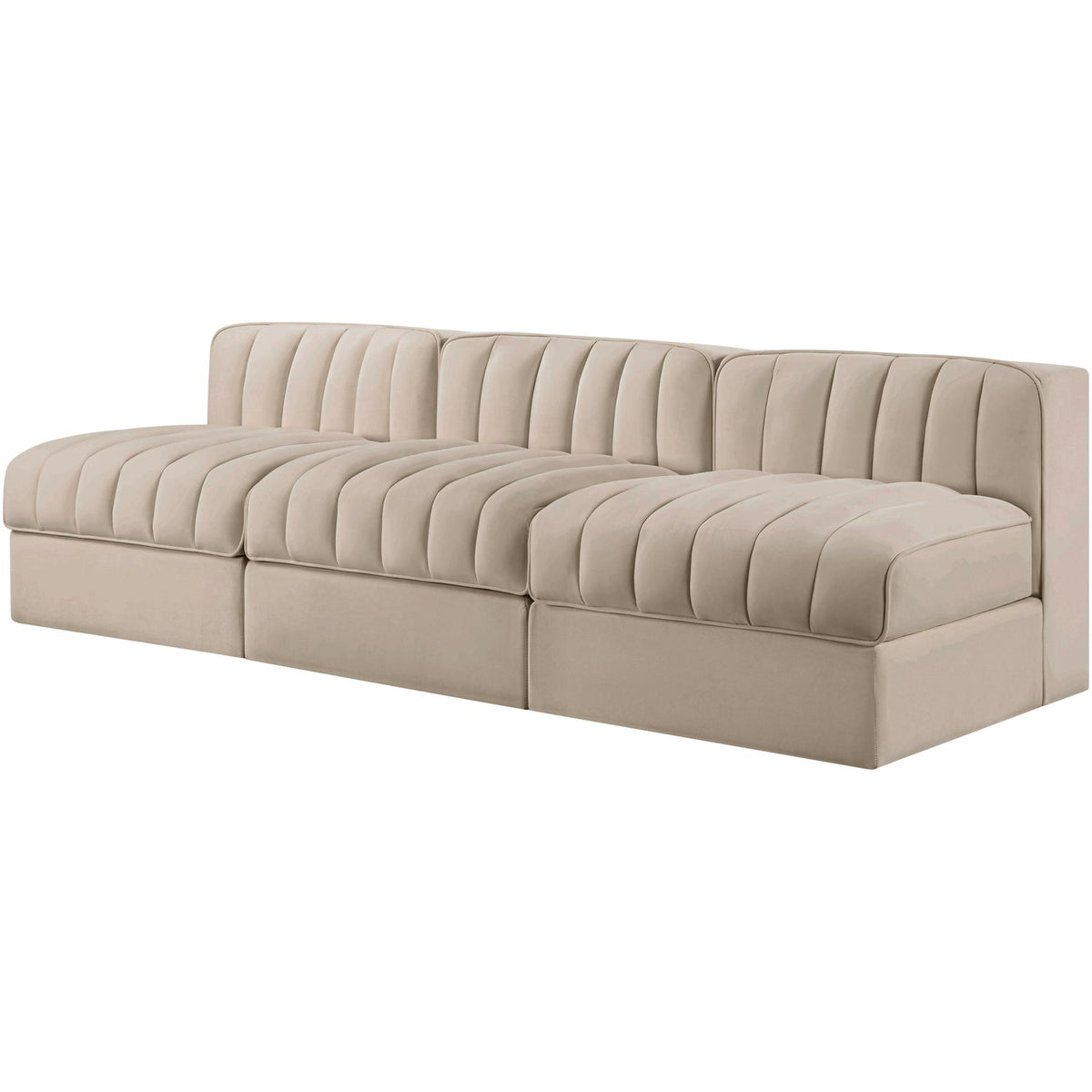 Rummi Beige Velvet Performance Fabric Upholstered 3 Piece Modular Sofa