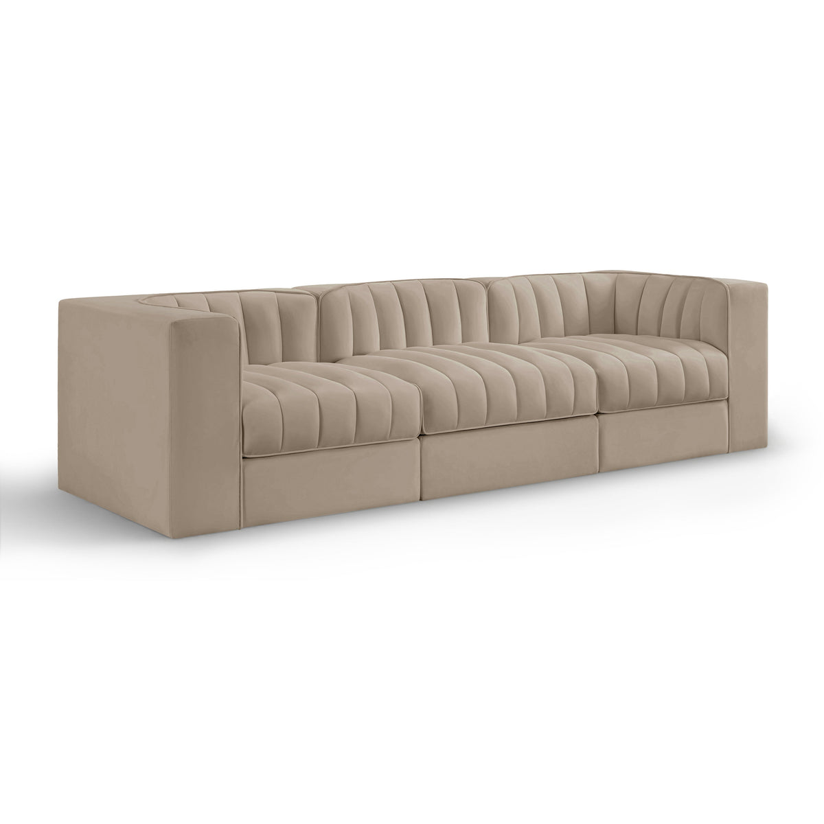 Rummi Beige Velvet Performance Fabric Upholstered 3pc. Modular Sofa in beige velvet, 97"W, primary product view