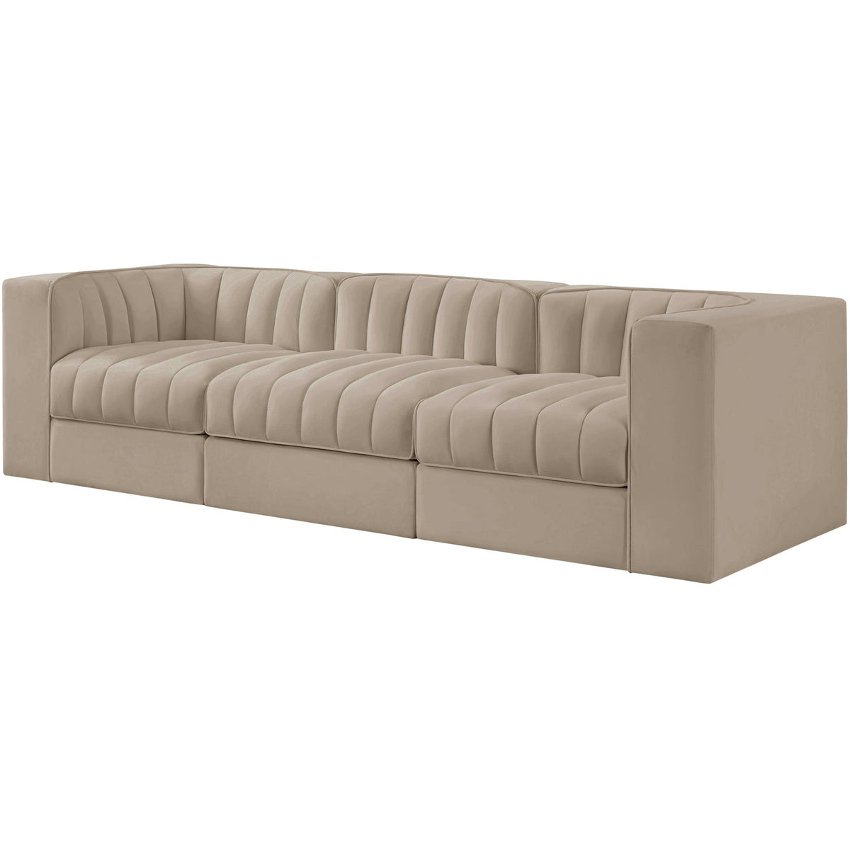 Rummi Beige Velvet Performance Fabric Upholstered 3 Piece Modular Sofa