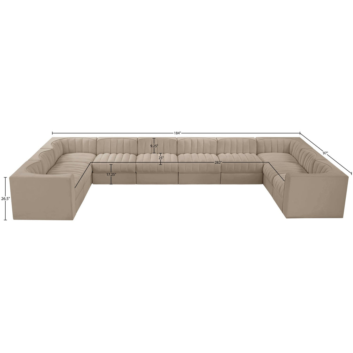 Rummi Beige Velvet Performance Fabric Upholstered 10 Piece Modular Sectional Sofa