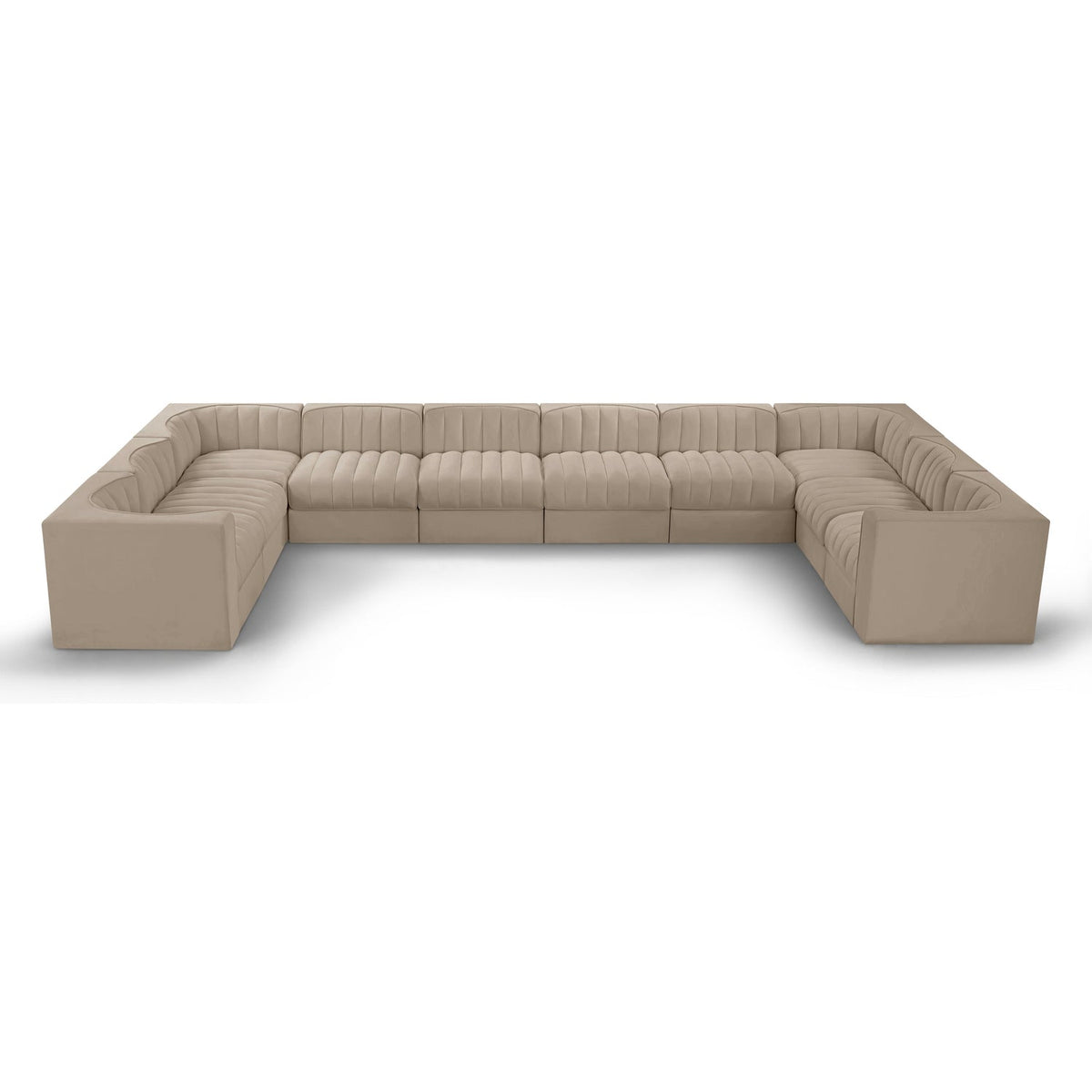 Rummi Beige Velvet Performance Fabric Upholstered 10pc. Modular Sectional in beige velvet, 184"W, primary product view