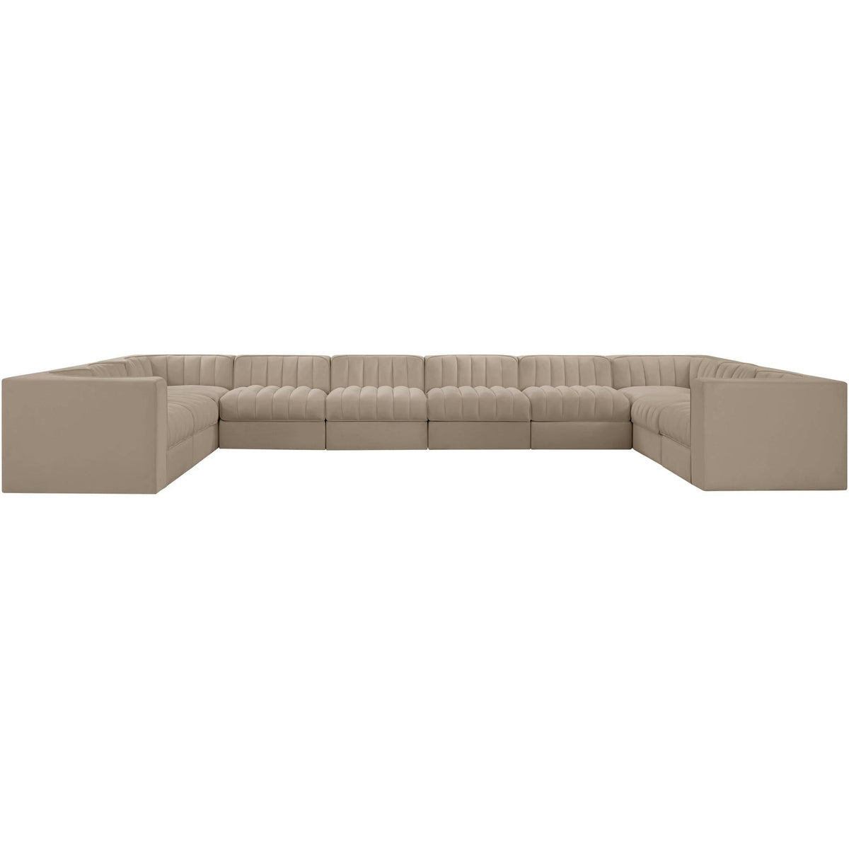 Rummi Beige Velvet Performance Fabric Upholstered 10 Piece Modular Sectional Sofa