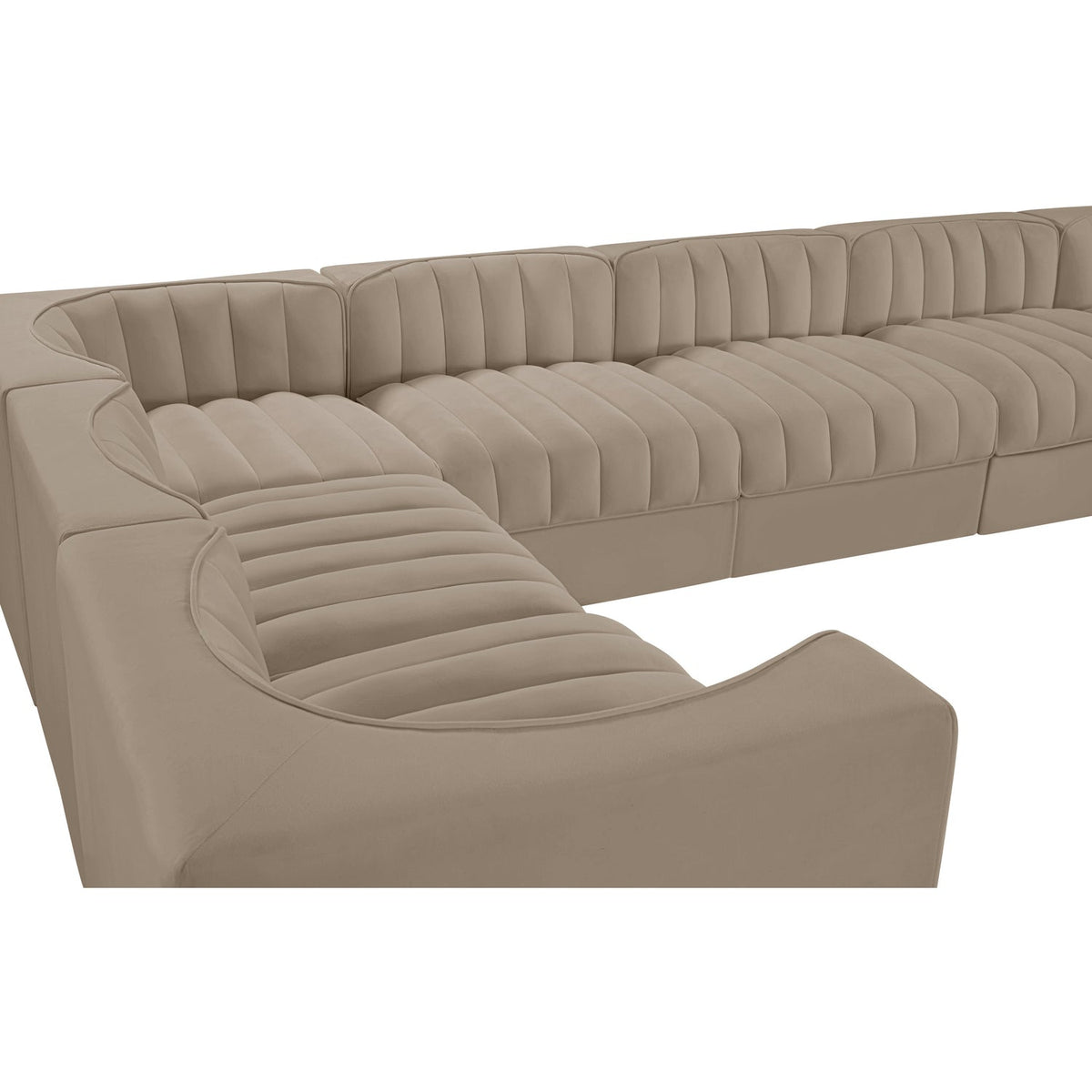 Rummi Beige Velvet Performance Fabric Upholstered 10 Piece Modular Sectional Sofa