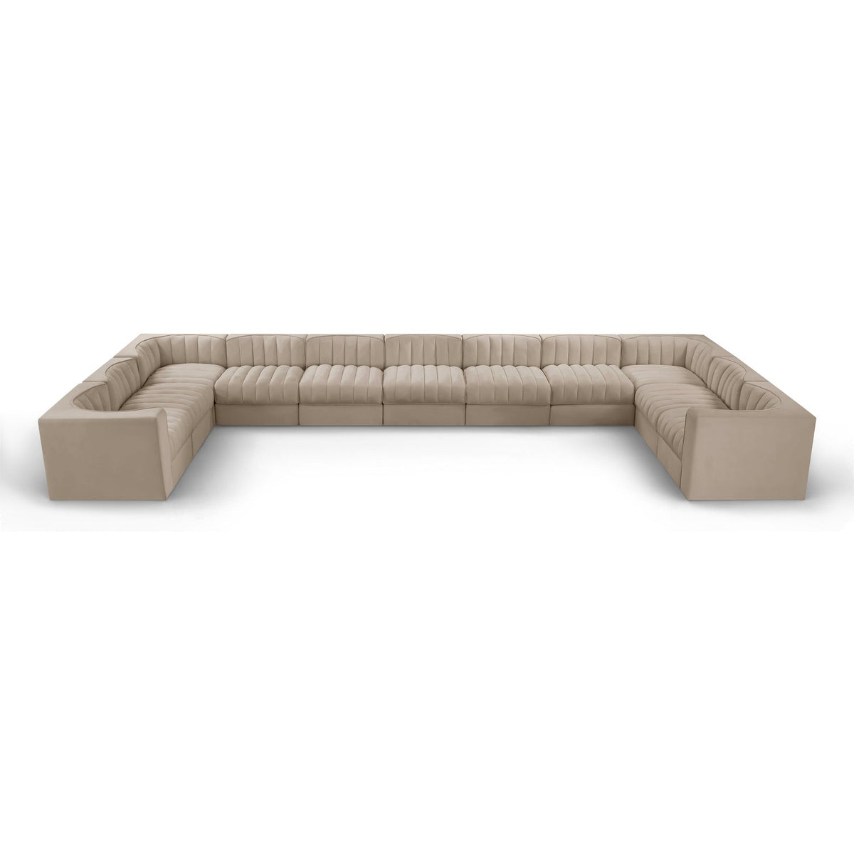 Rummi Beige Velvet Performance Fabric Upholstered 11pc. Modular Sectional in beige velvet, 213"W, primary product view