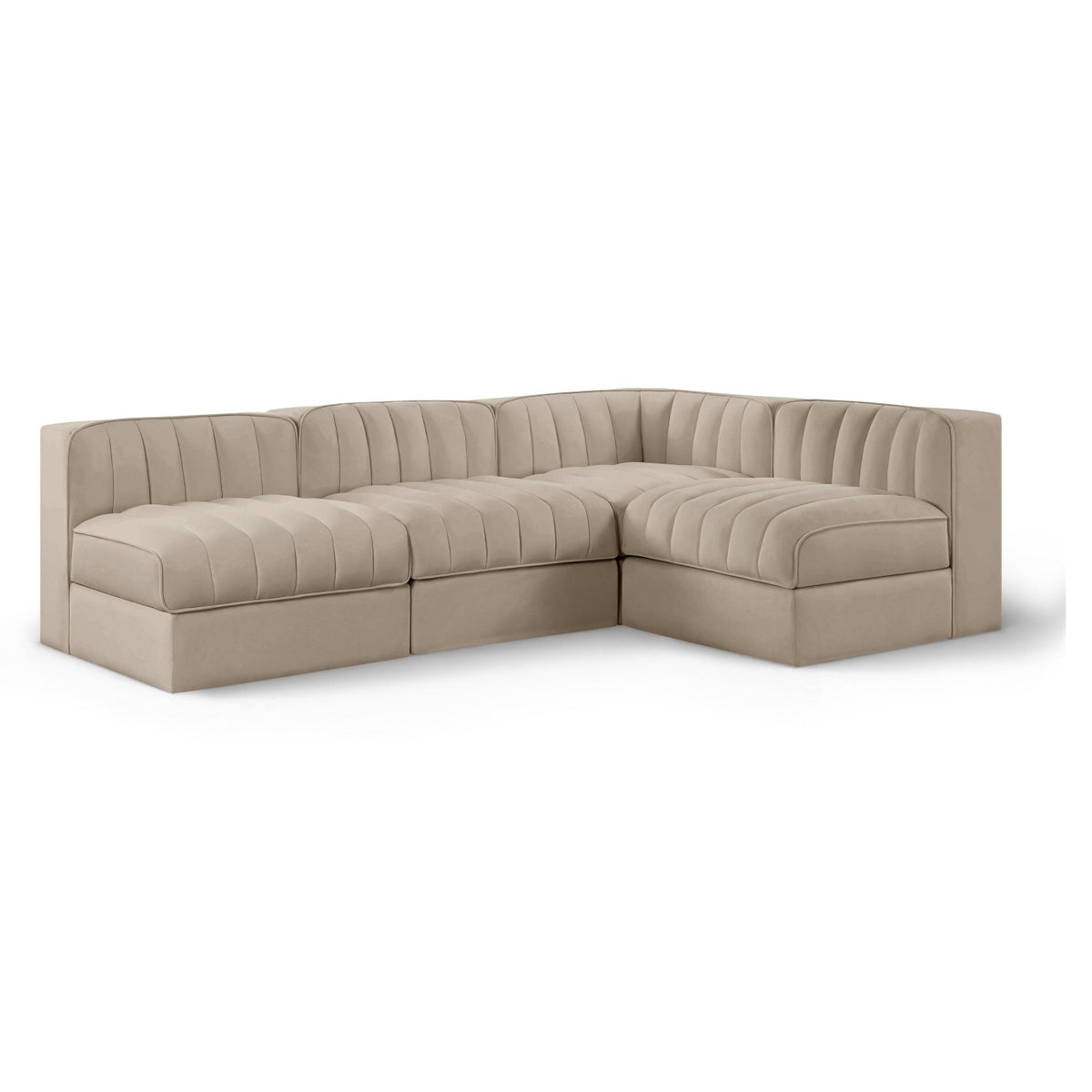 Rummi Beige Velvet Performance Fabric Upholstered 4pc. Modular Sectional in beige velvet, 92"W, primary product view