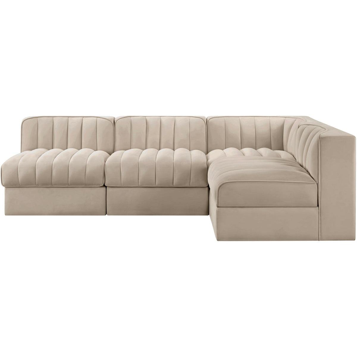 Rummi Beige Velvet Performance Fabric Upholstered 4 Piece Modular Sectional Sofa