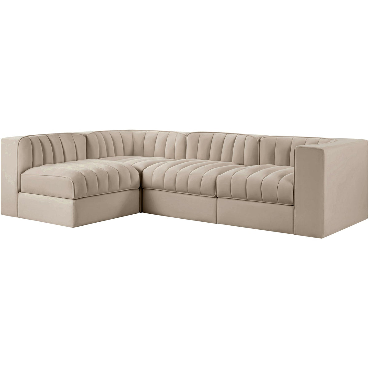 Rummi Beige Velvet Performance Fabric Upholstered 4 Piece Modular Sectional Sofa