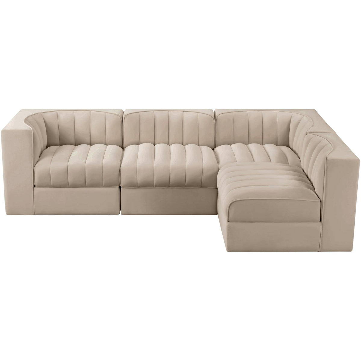 Rummi Beige Velvet Performance Fabric Upholstered 4 Piece Modular Sectional Sofa