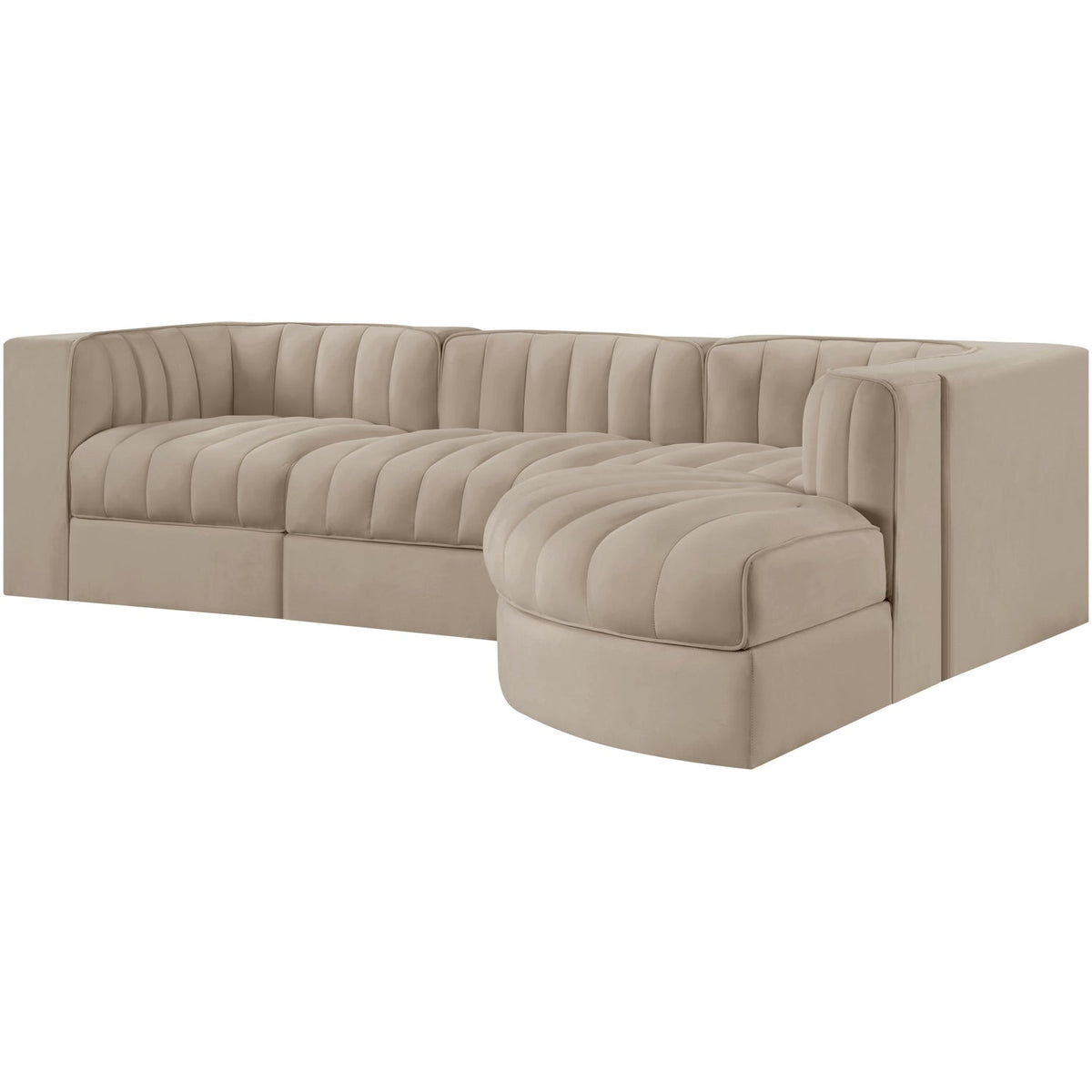 Rummi Beige Velvet Performance Fabric Upholstered 4 Piece Modular Sectional Sofa