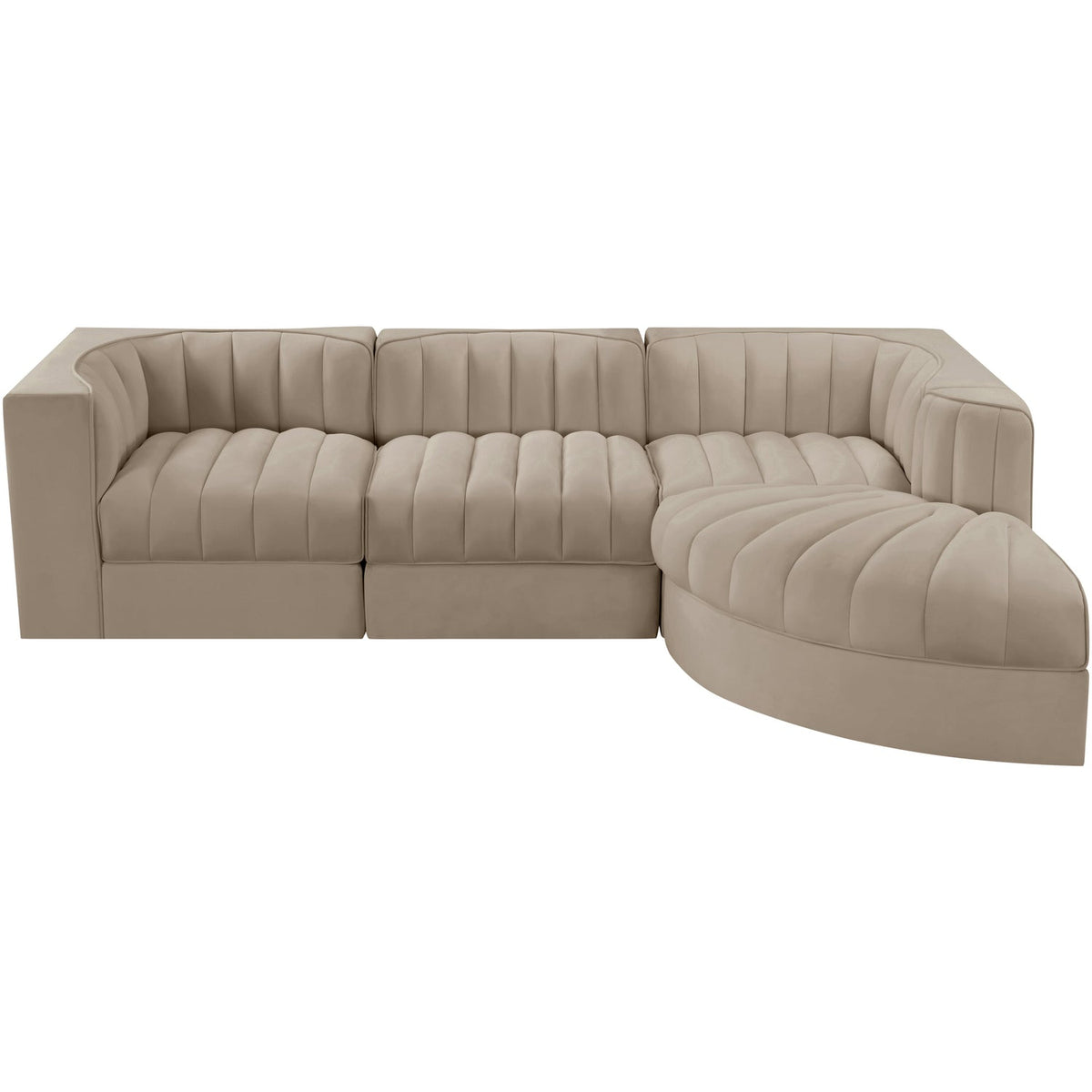 Rummi Beige Velvet Performance Fabric Upholstered 4 Piece Modular Sectional Sofa