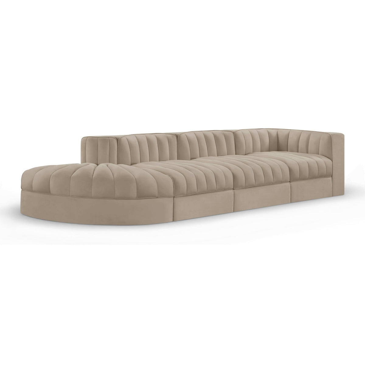 Rummi Beige Velvet Performance Fabric Upholstered 4pc. Modular Sectional in beige velvet, 141"W, primary product view