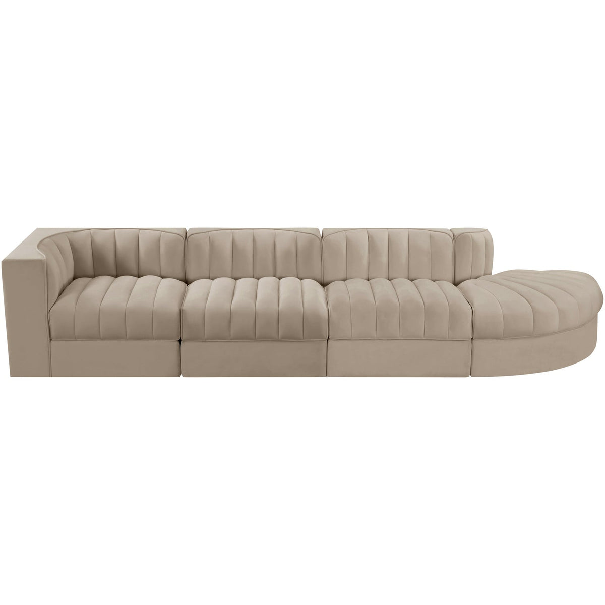 Rummi Beige Velvet Performance Fabric Upholstered 4 Piece Modular Sectional Sofa
