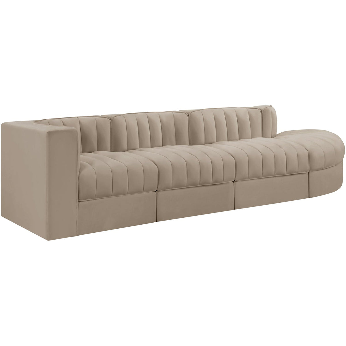 Rummi Beige Velvet Performance Fabric Upholstered 4 Piece Modular Sectional Sofa