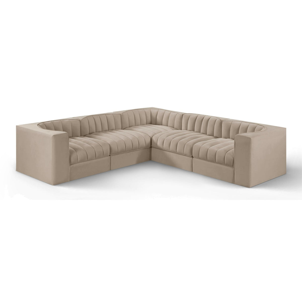 Rummi Beige Velvet Performance Fabric Upholstered 5pc. Modular Sectional in beige velvet, 97x97", primary product view
