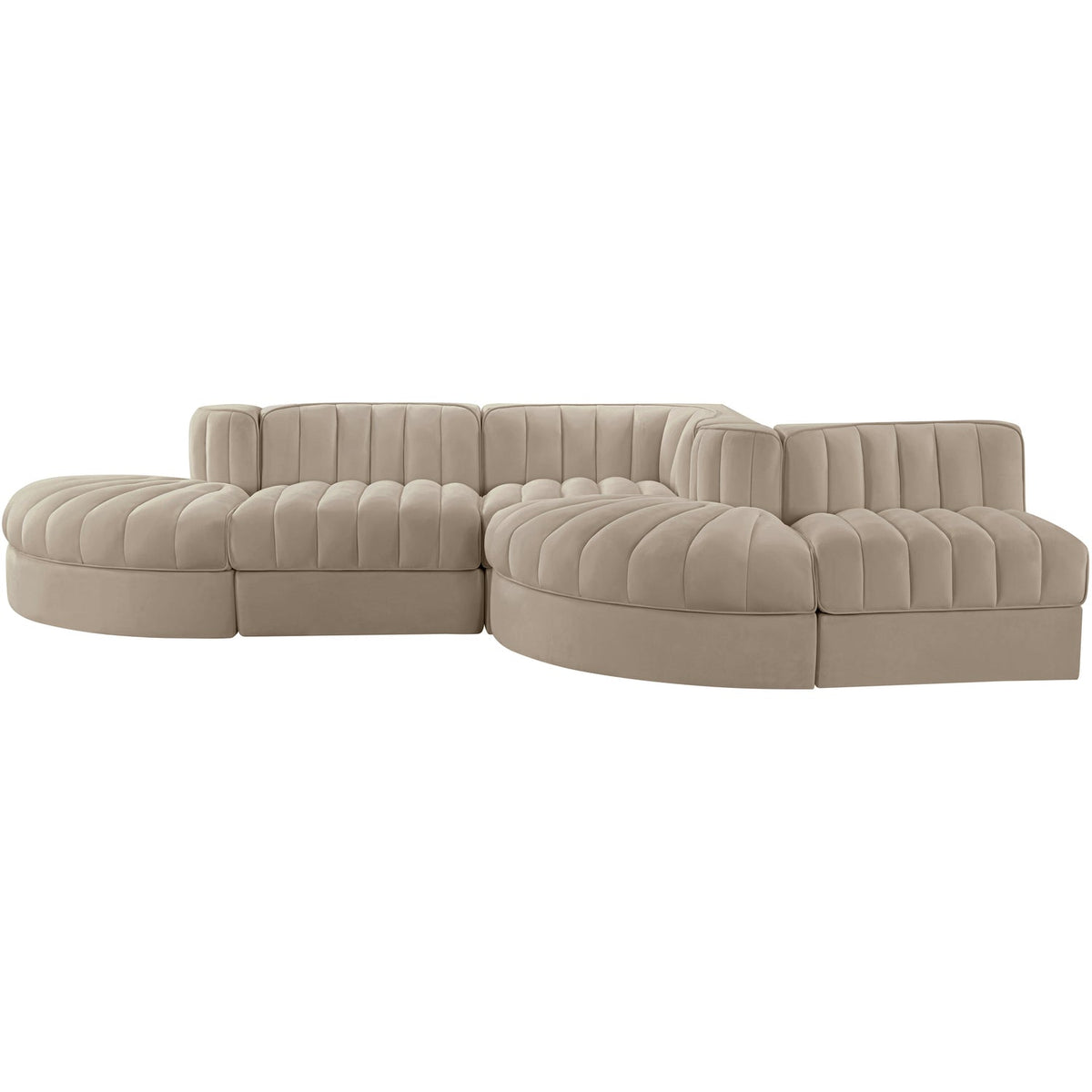Rummi Beige Velvet Performance Fabric Upholstered 5 Piece Modular Sectional Sofa