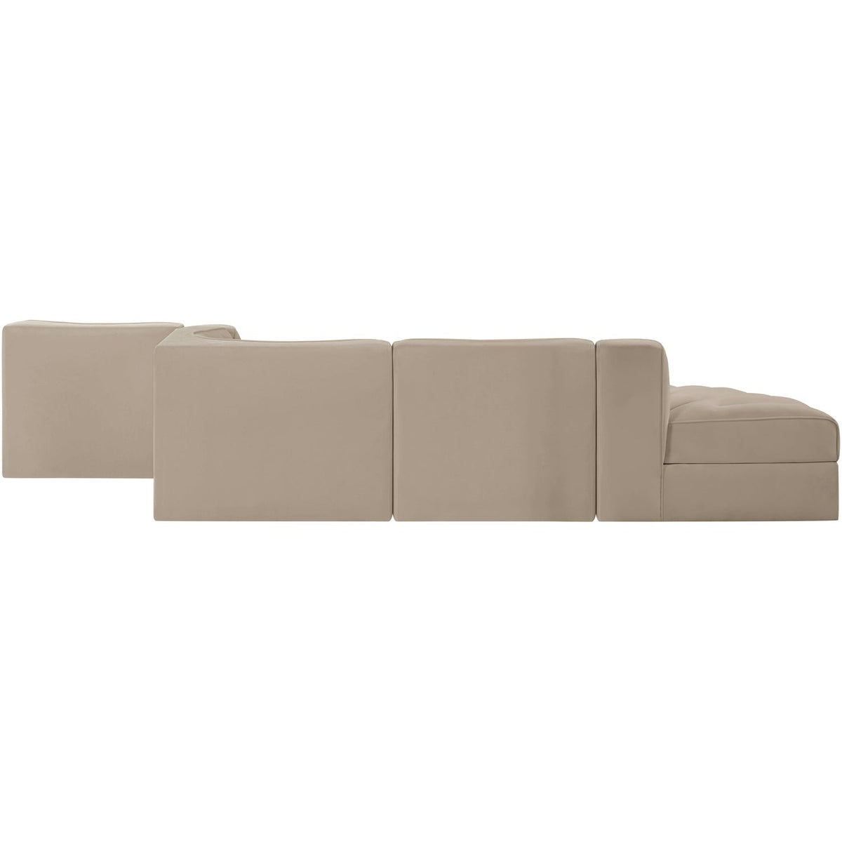 Rummi Beige Velvet Performance Fabric Upholstered 5 Piece Modular Sectional Sofa