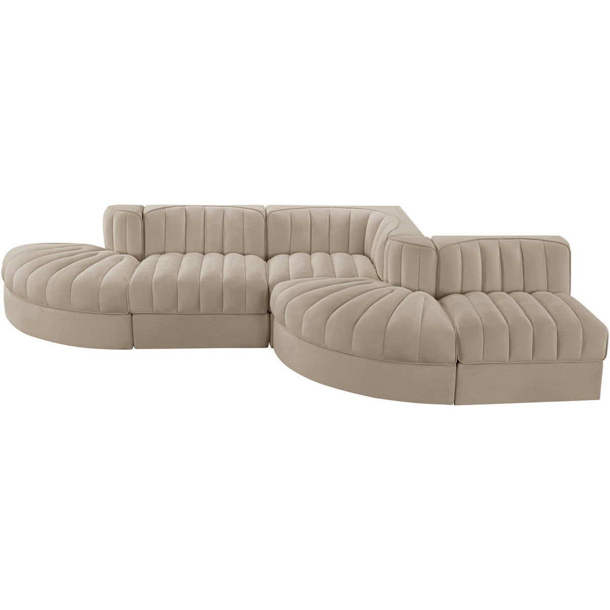 Rummi Beige Velvet Performance Fabric Upholstered 5 Piece Modular Sectional Sofa