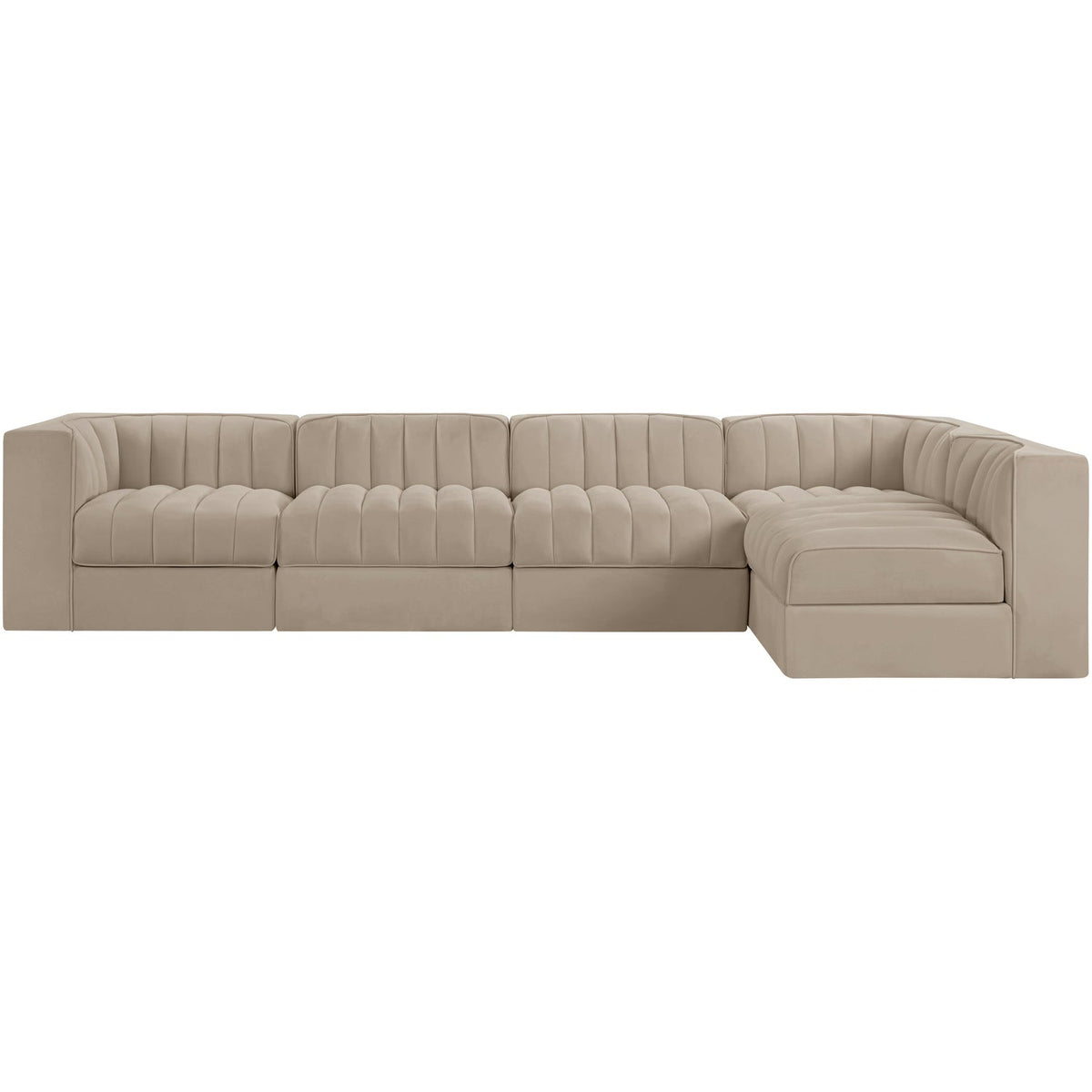 Rummi Beige Velvet Performance Fabric Upholstered 5 Piece Modular Sectional Sofa