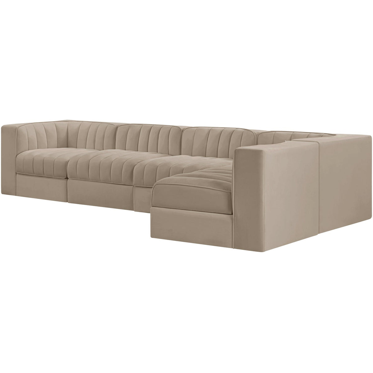 Rummi Beige Velvet Performance Fabric Upholstered 5 Piece Modular Sectional Sofa