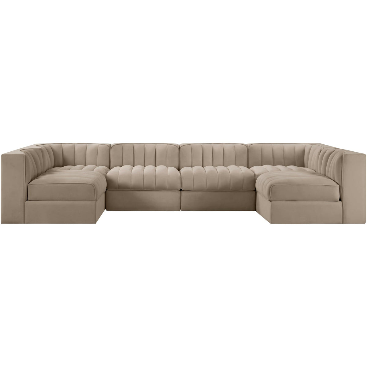 Rummi Beige Velvet Performance Fabric Upholstered 6 Piece Modular Sectional Sofa