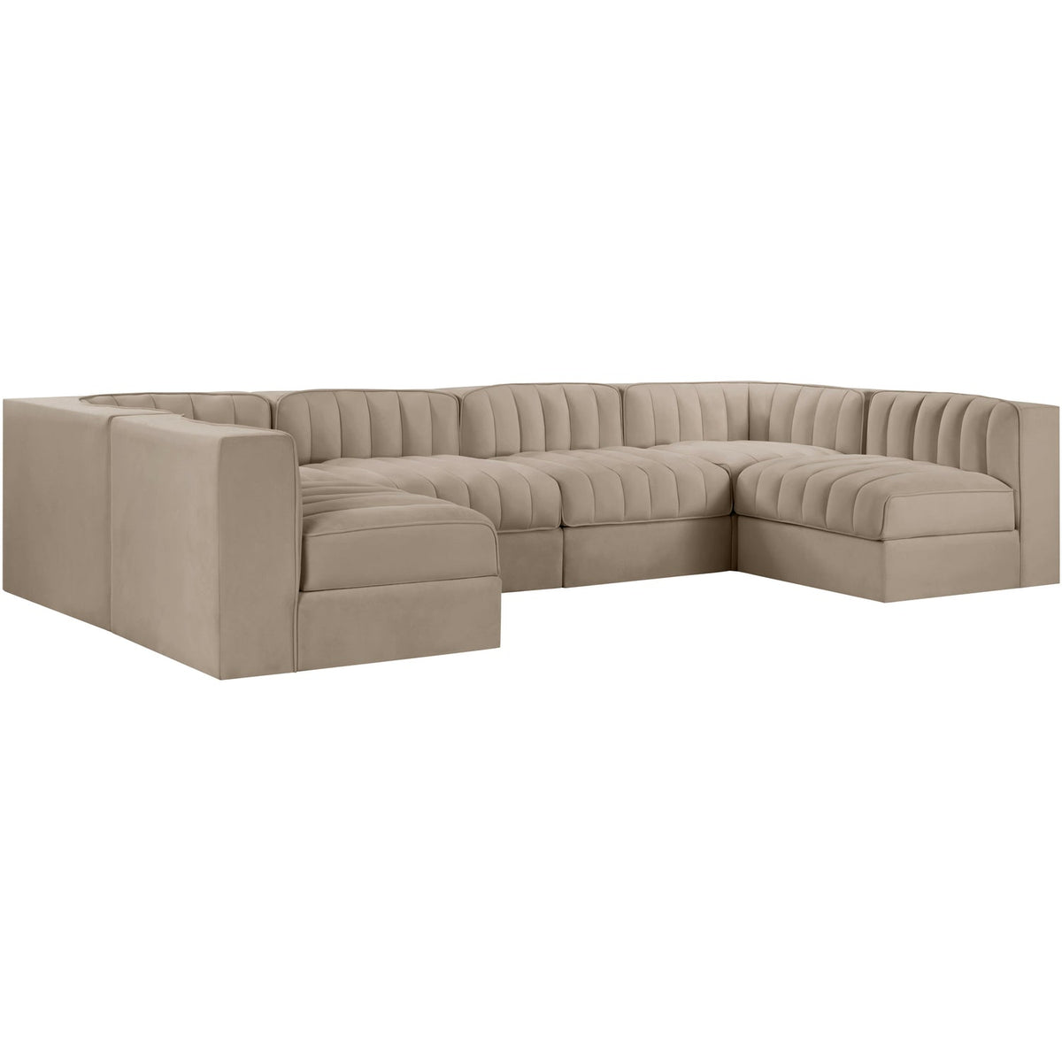 Rummi Beige Velvet Performance Fabric Upholstered 6 Piece Modular Sectional Sofa