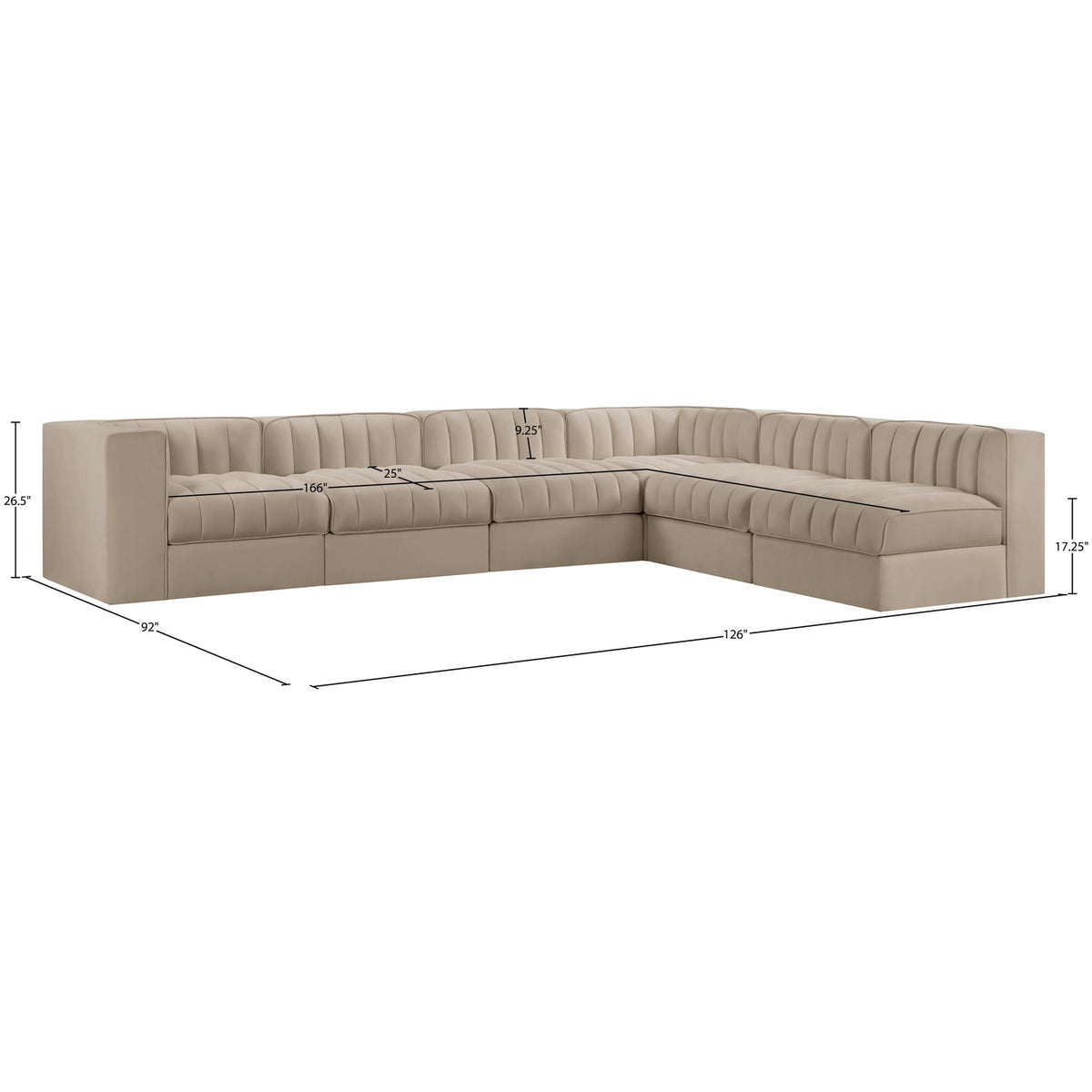 Rummi Beige Velvet Performance Fabric Upholstered 6 Piece Modular Sectional Sofa