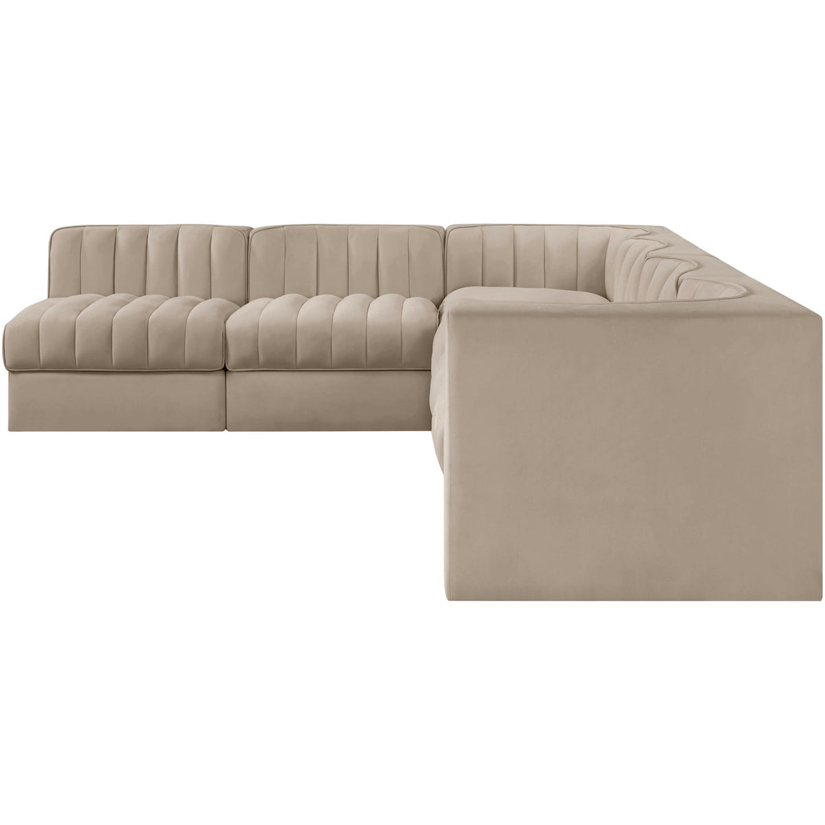 Rummi Beige Velvet Performance Fabric Upholstered 6 Piece Modular Sectional Sofa