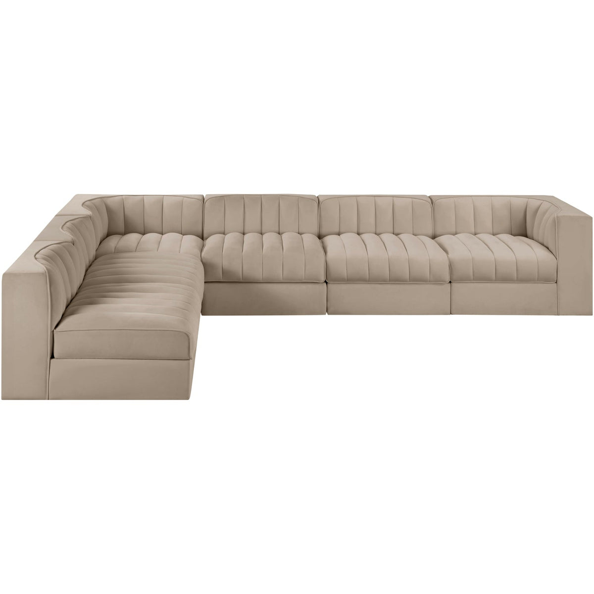 Rummi Beige Velvet Performance Fabric Upholstered 6 Piece Modular Sectional Sofa