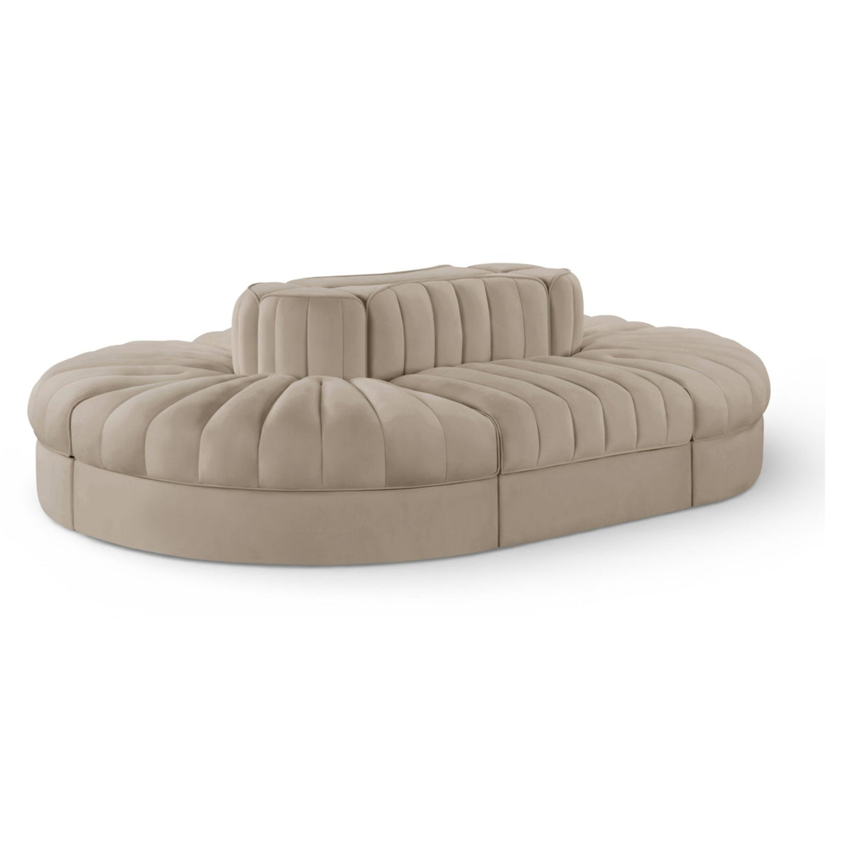Rummi Beige Velvet Performance Fabric Upholstered 6pc. Modular Sectional in beige velvet, 127x68", primary product view