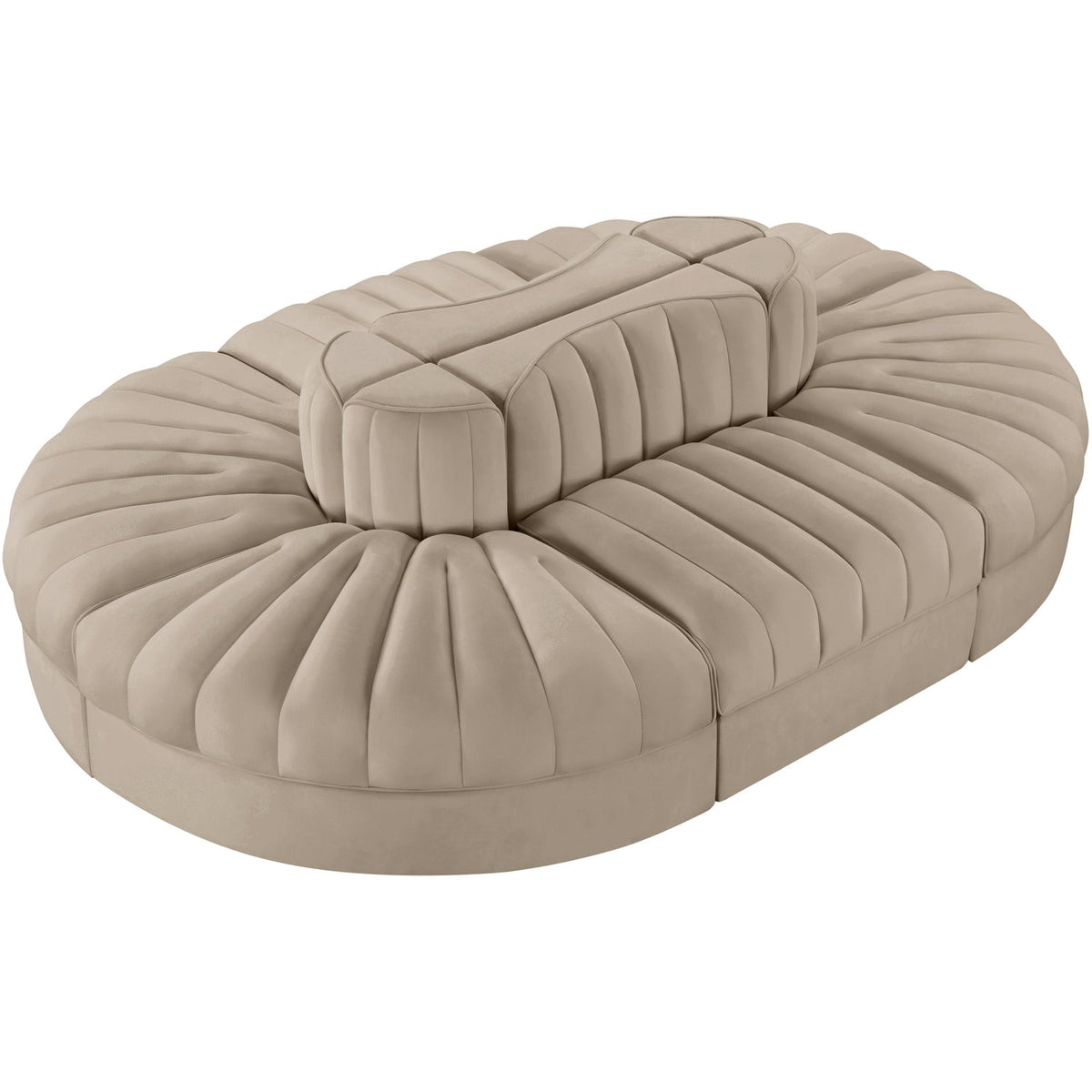 Rummi Beige Velvet Performance Fabric Upholstered 6 Piece Modular Sectional Sofa