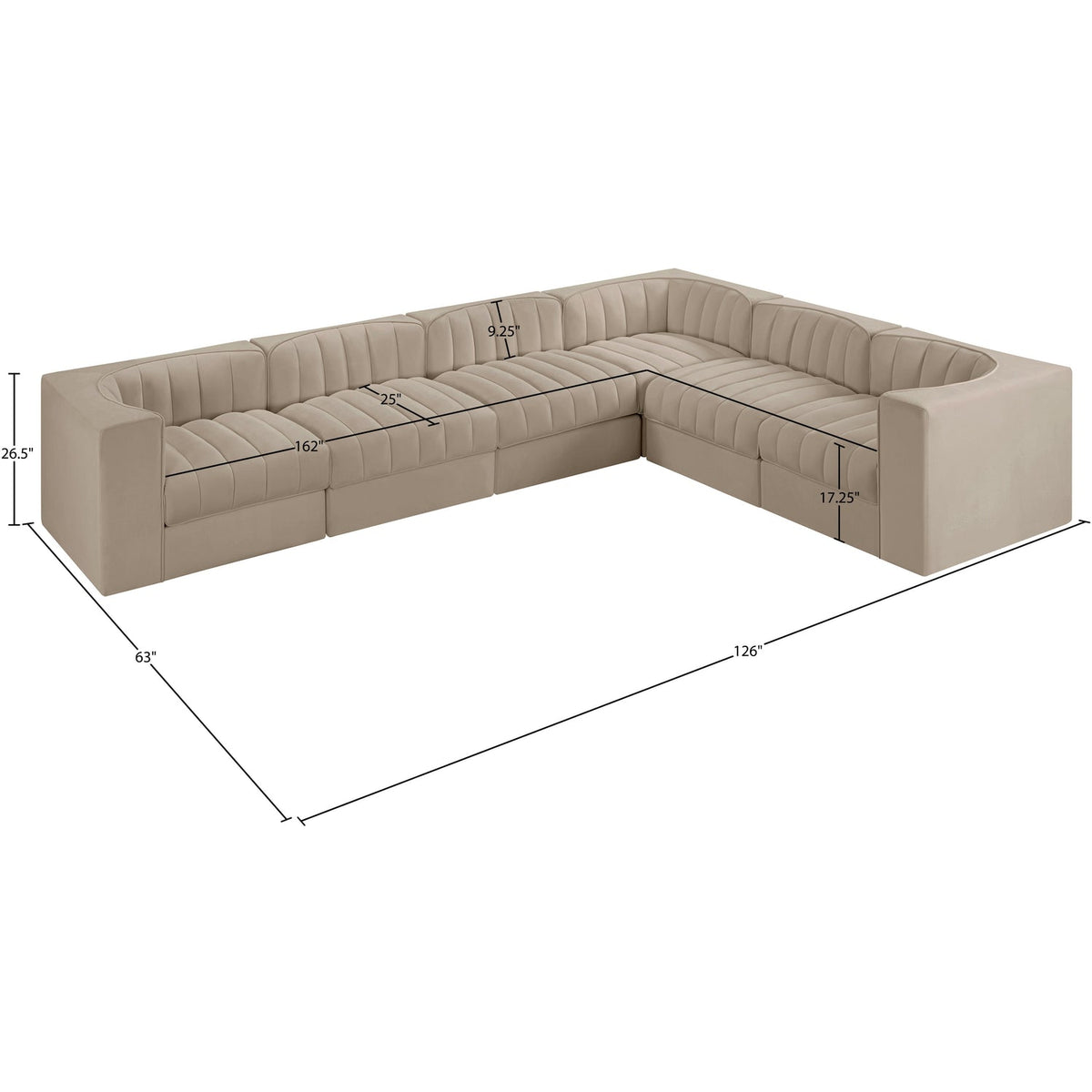 Rummi Beige Velvet Performance Fabric Upholstered 6 Piece Modular Sectional Sofa