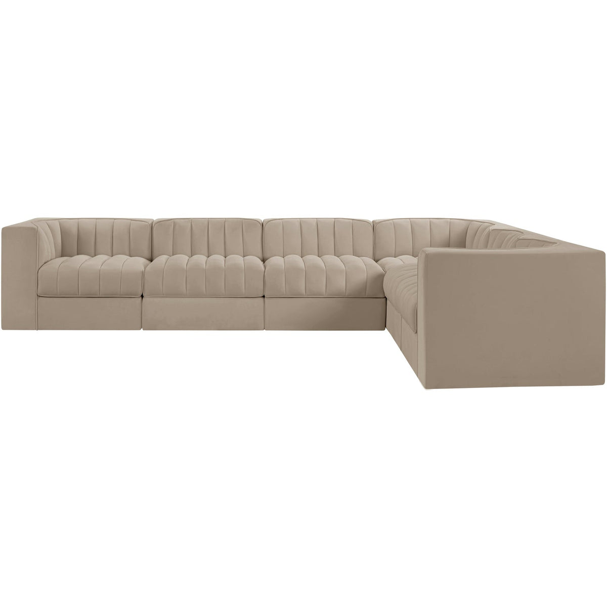 Rummi Beige Velvet Performance Fabric Upholstered 6 Piece Modular Sectional Sofa