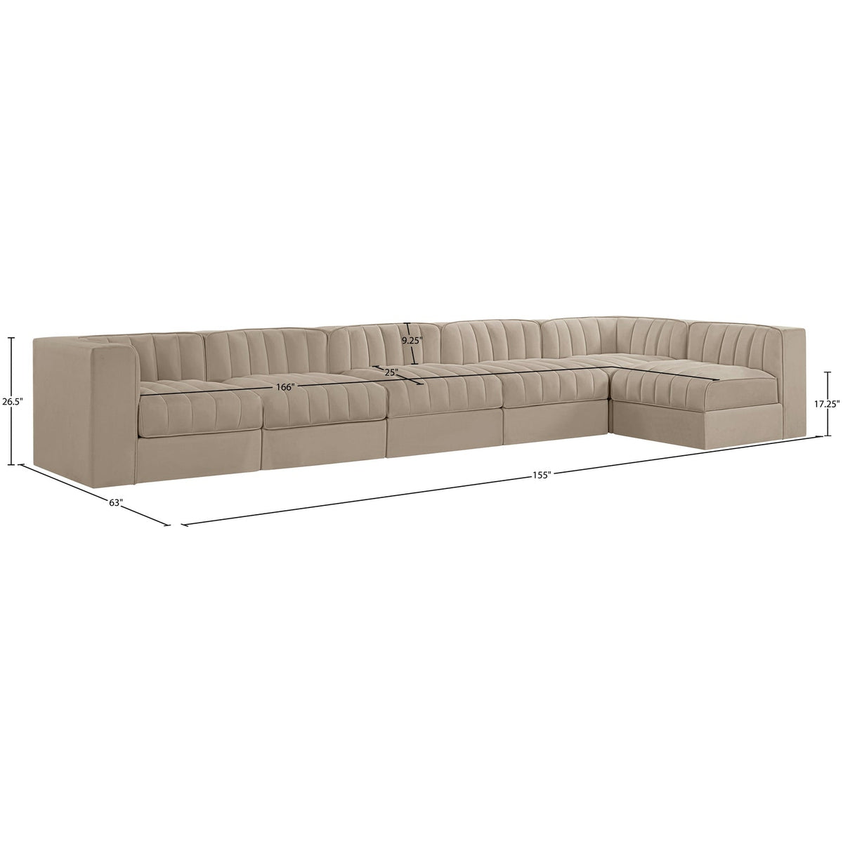Rummi Beige Velvet Performance Fabric Upholstered 6 Piece Modular Sectional Sofa