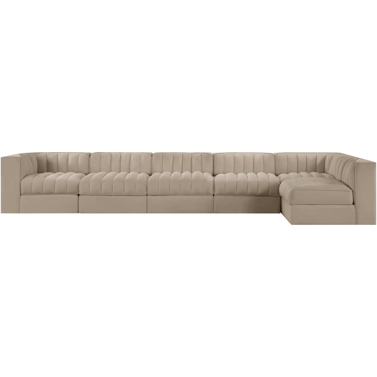 Rummi Beige Velvet Performance Fabric Upholstered 6 Piece Modular Sectional Sofa