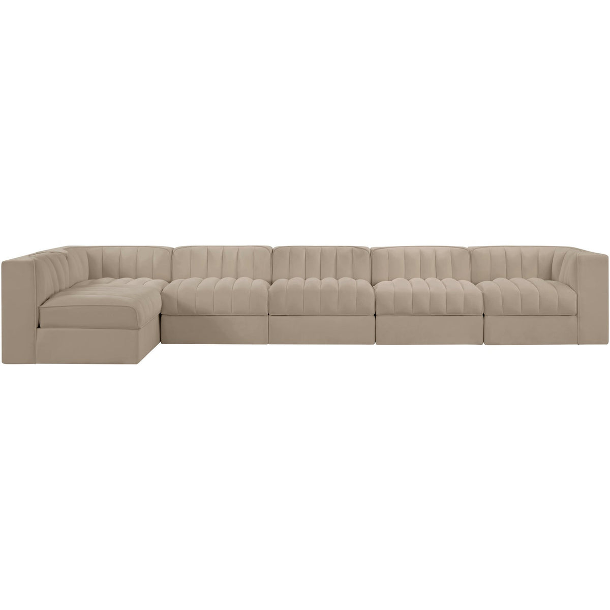 Rummi Beige Velvet Performance Fabric Upholstered 6 Piece Modular Sectional Sofa