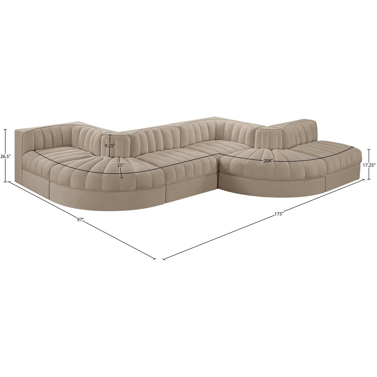 Rummi Beige Velvet Performance Fabric Upholstered 6 Piece Modular Sectional Sofa