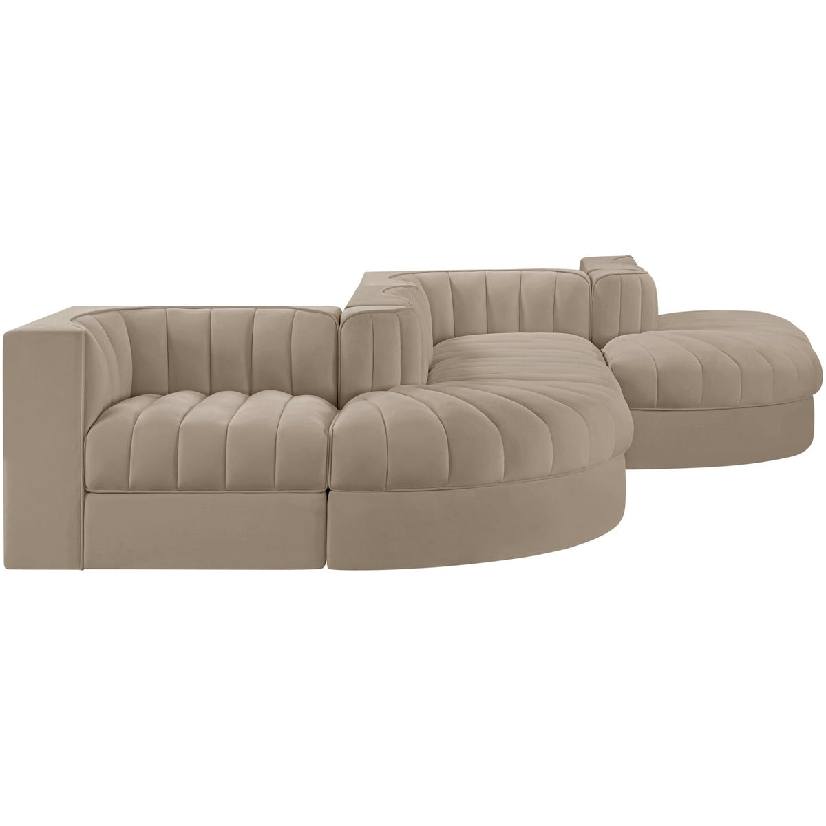 Rummi Beige Velvet Performance Fabric Upholstered 6 Piece Modular Sectional Sofa