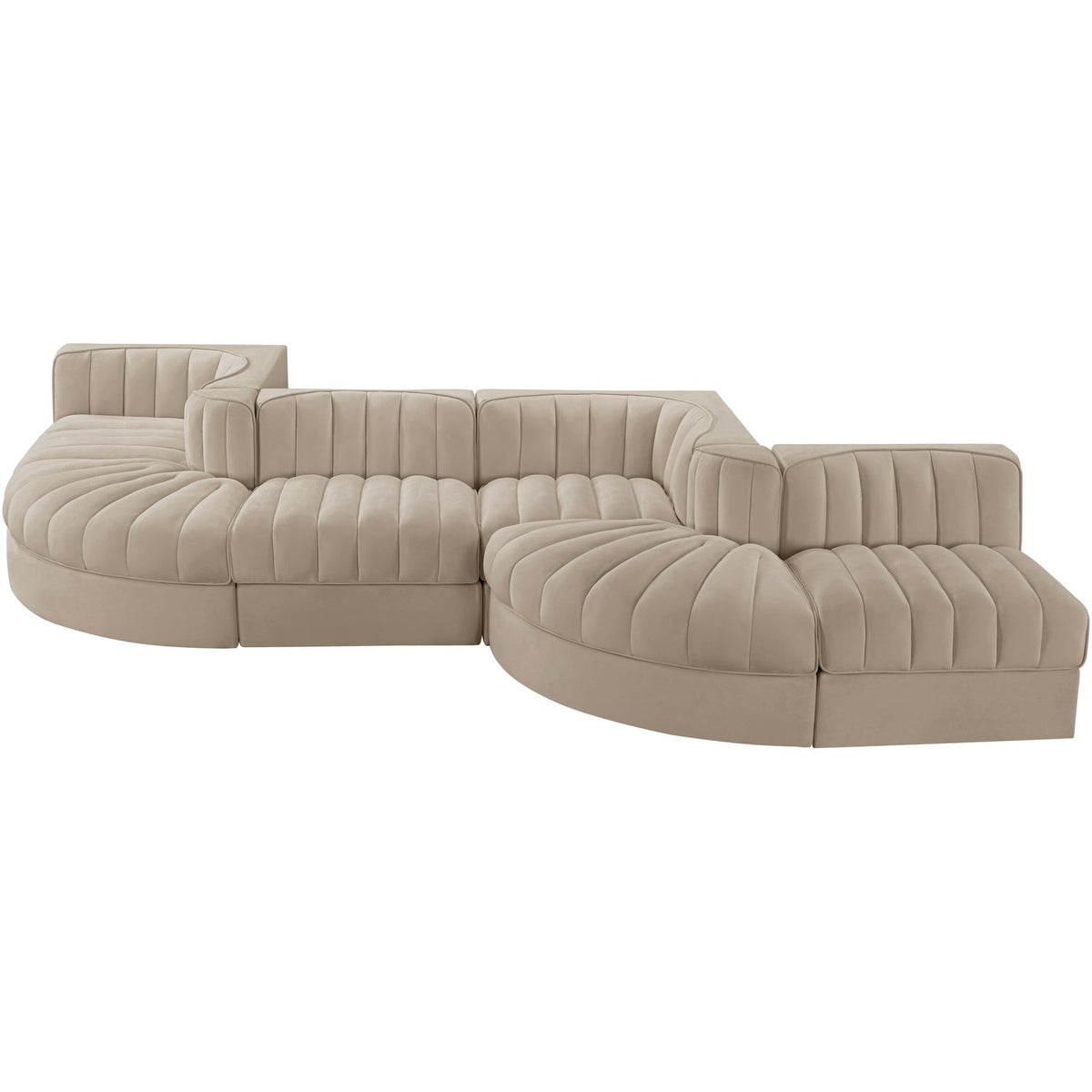 Rummi Beige Velvet Performance Fabric Upholstered 6 Piece Modular Sectional Sofa