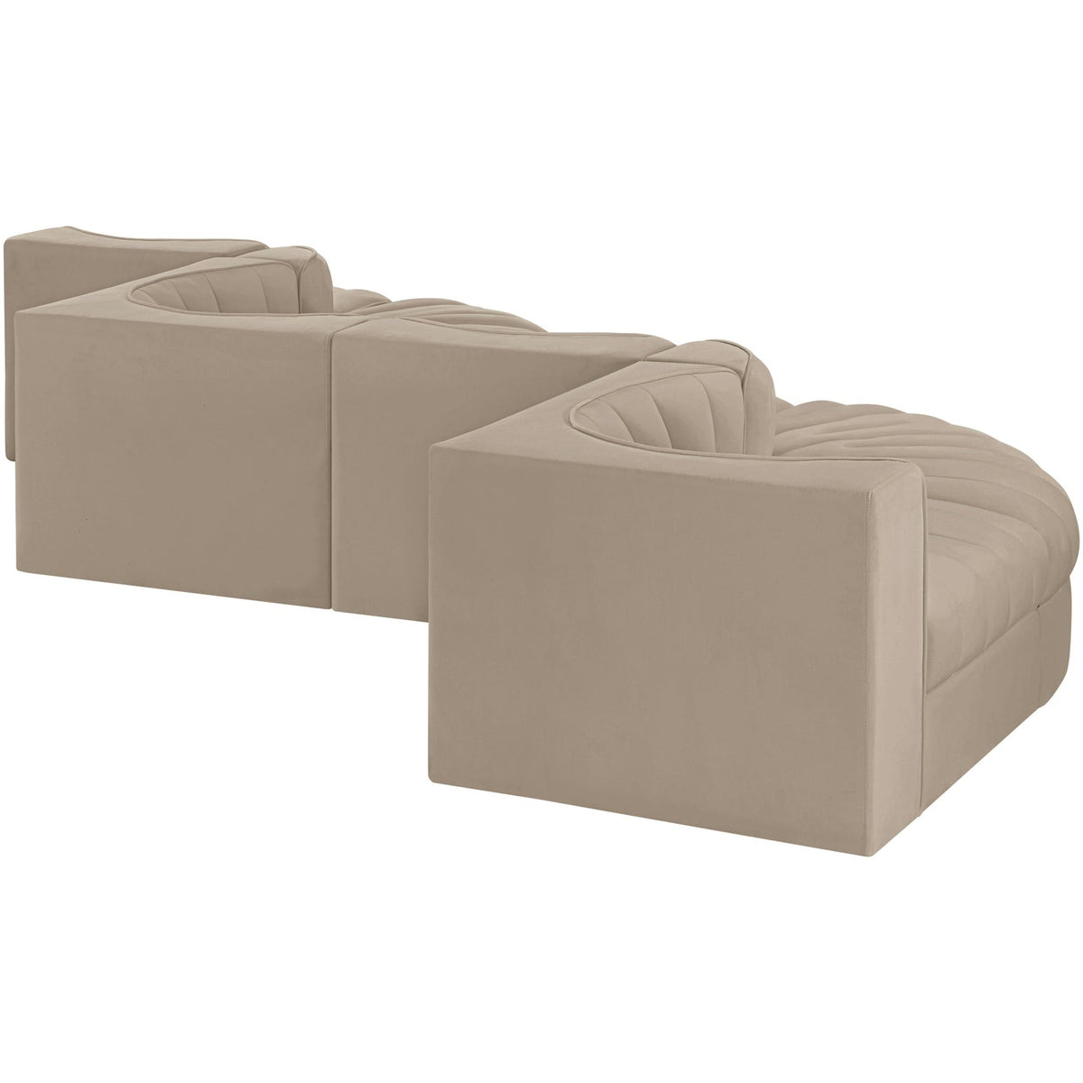 Rummi Beige Velvet Performance Fabric Upholstered 6 Piece Modular Sectional Sofa