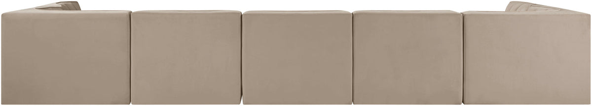 Rummi Beige Velvet Performance Fabric Upholstered 7 Piece Modular Sectional Sofa