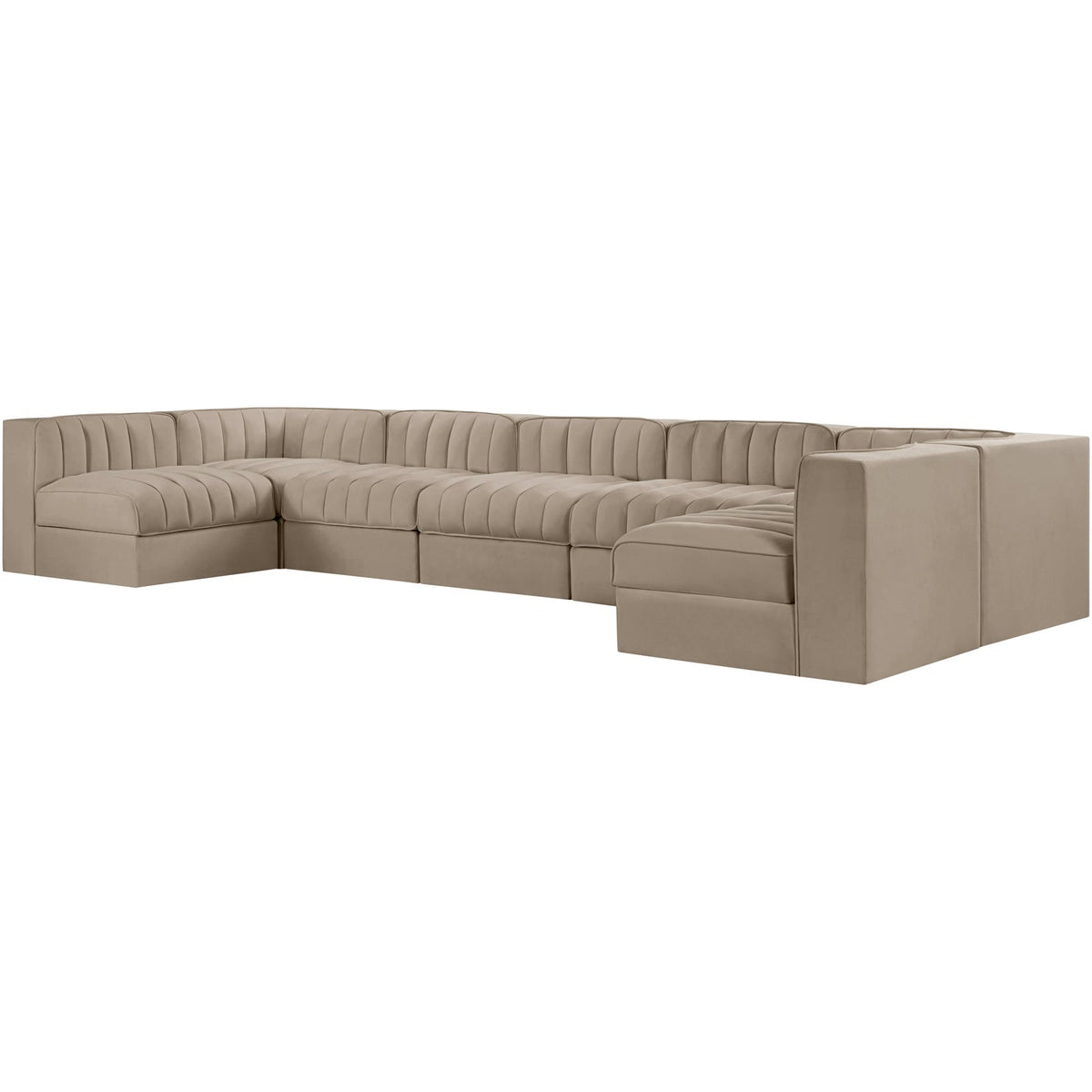 Rummi Beige Velvet Performance Fabric Upholstered 7 Piece Modular Sectional Sofa