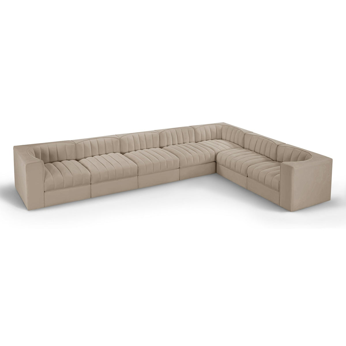 Rummi Beige Velvet Performance Fabric Upholstered 7pc. Modular Sectional in beige velvet, 97x155", primary product view