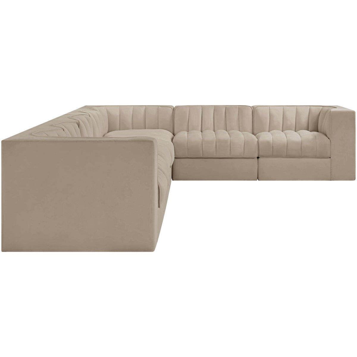 Rummi Beige Velvet Performance Fabric Upholstered 7 Piece Modular Sectional Sofa