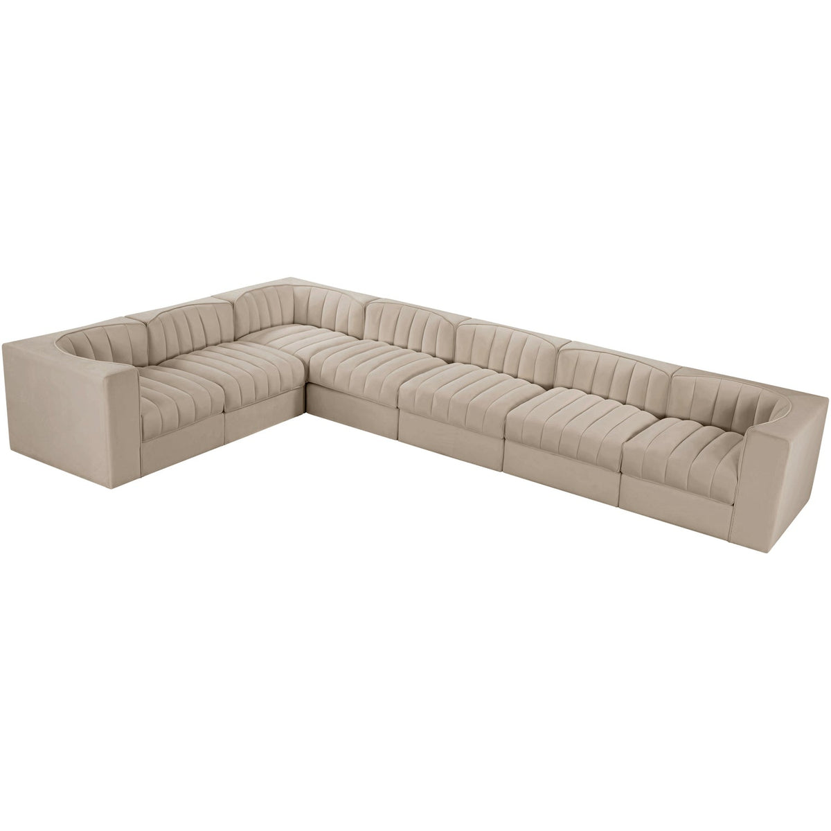 Rummi Beige Velvet Performance Fabric Upholstered 7 Piece Modular Sectional Sofa