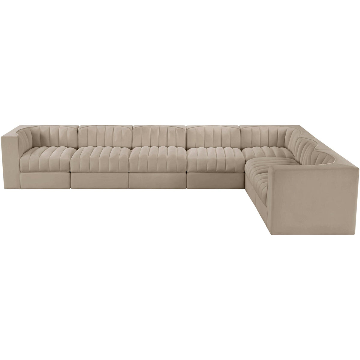 Rummi Beige Velvet Performance Fabric Upholstered 7 Piece Modular Sectional Sofa