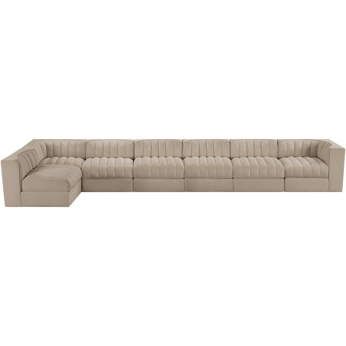 Rummi Beige Velvet Performance Fabric Upholstered 7 Piece Modular Sectional Sofa