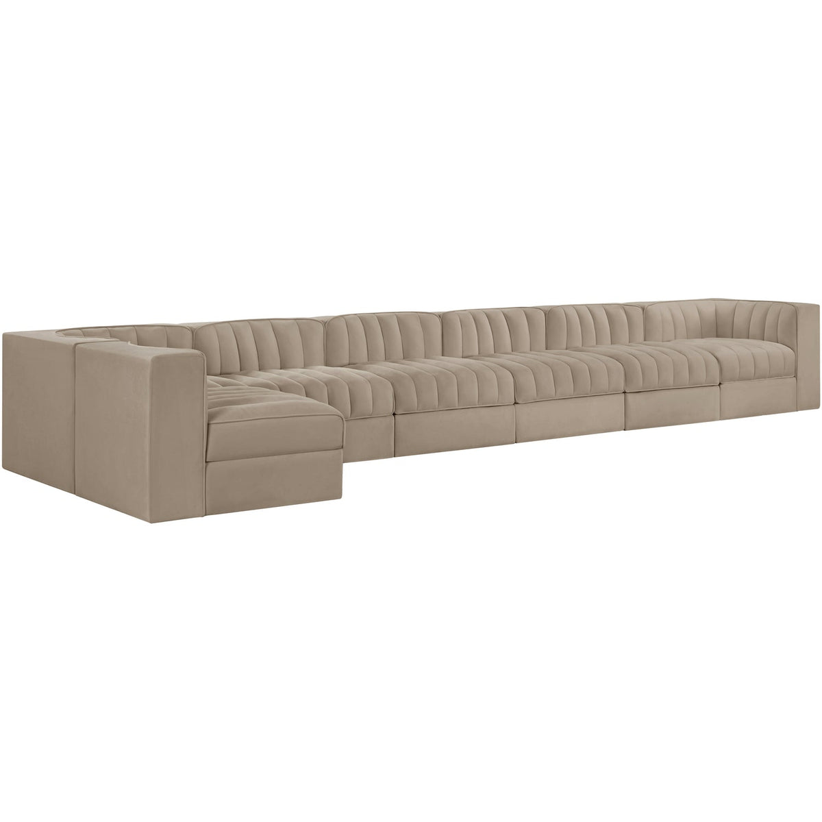 Rummi Beige Velvet Performance Fabric Upholstered 7 Piece Modular Sectional Sofa