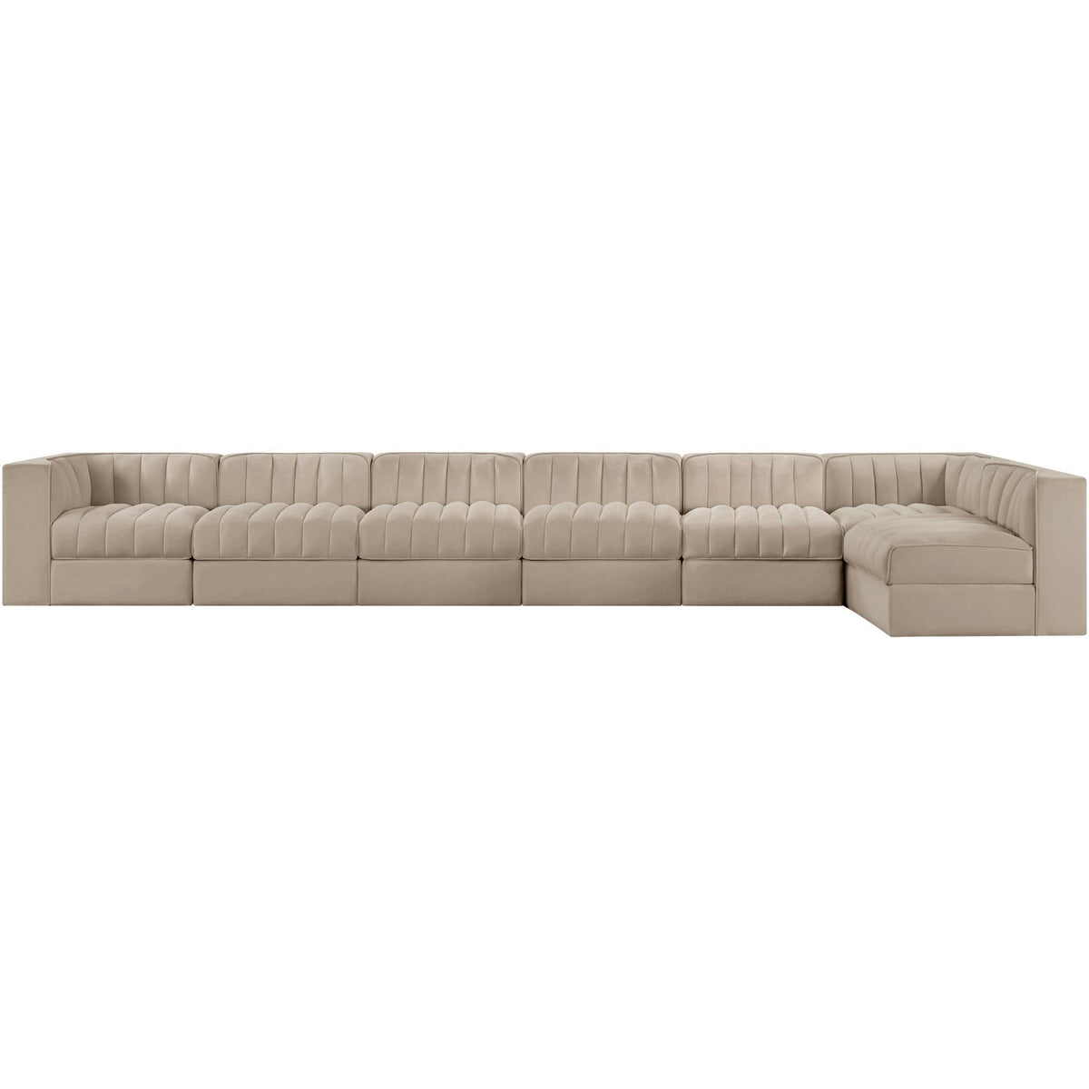 Rummi Beige Velvet Performance Fabric Upholstered 7 Piece Modular Sectional Sofa