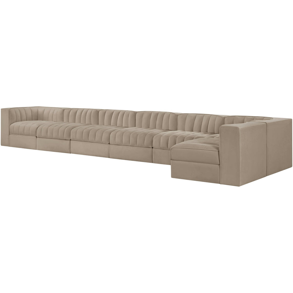 Rummi Beige Velvet Performance Fabric Upholstered 7 Piece Modular Sectional Sofa