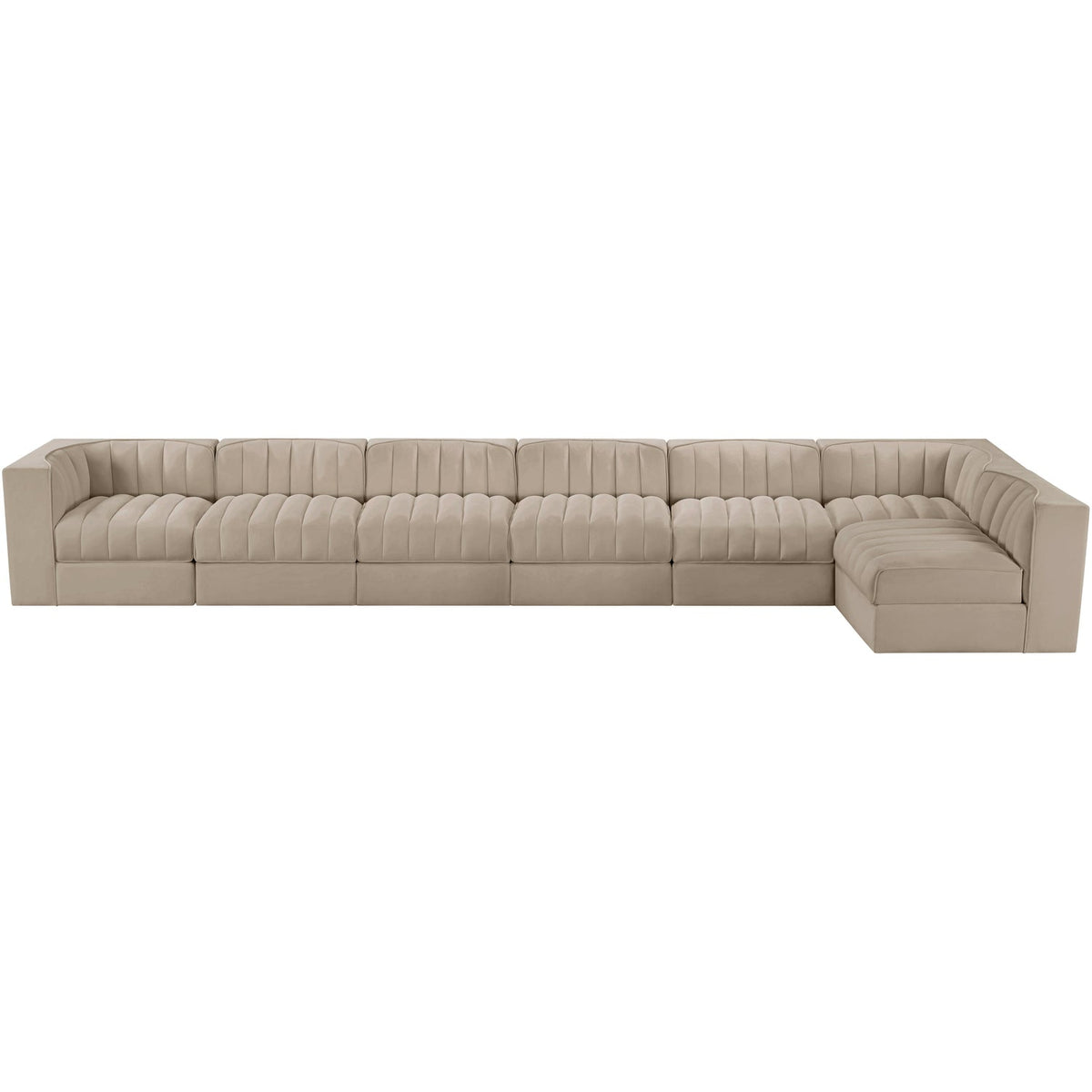 Rummi Beige Velvet Performance Fabric Upholstered 7 Piece Modular Sectional Sofa